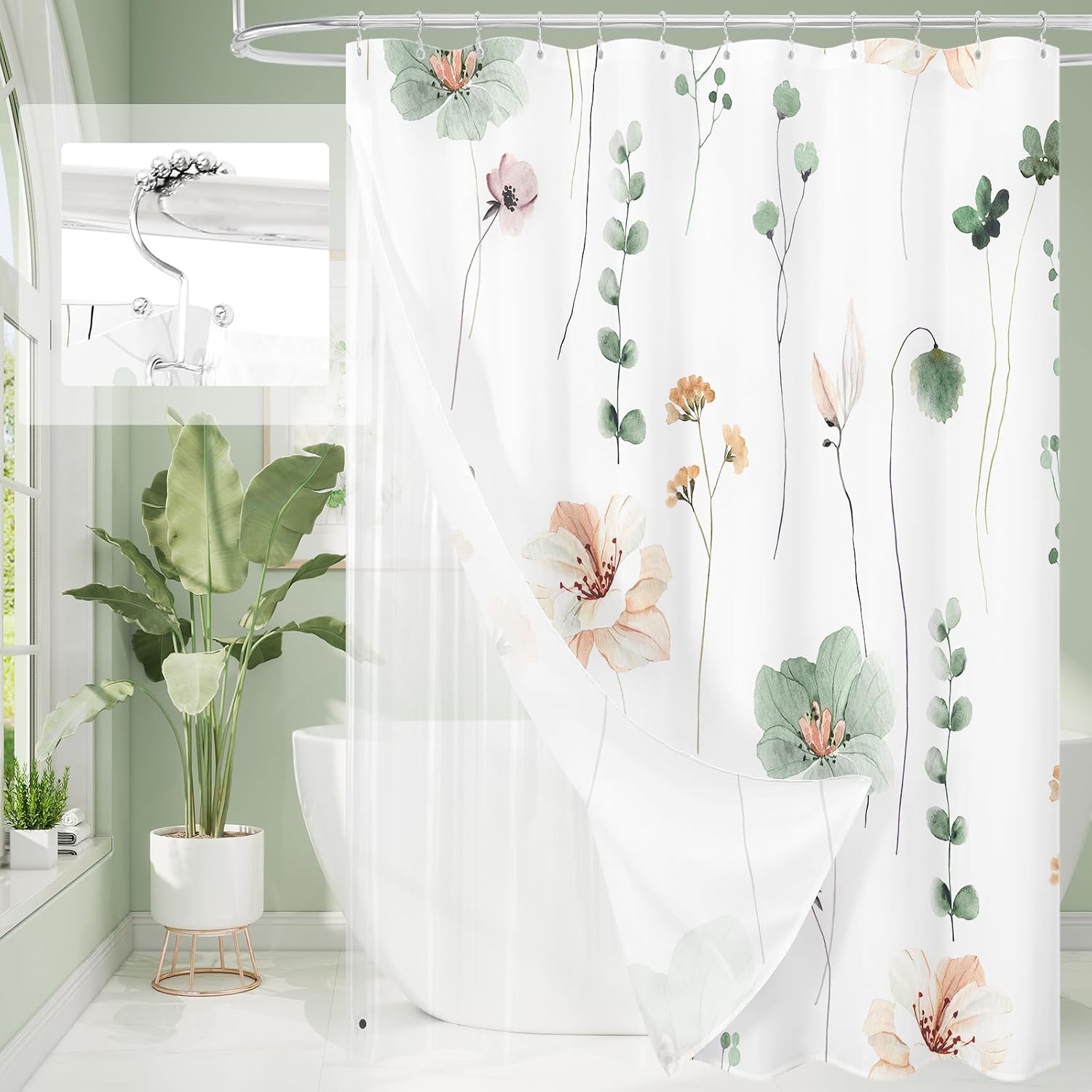 Sage Floral Shower Curtain Set