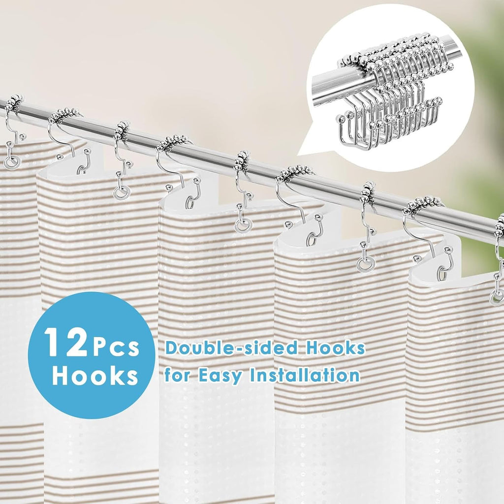 Beige Striped Shower Curtain Set