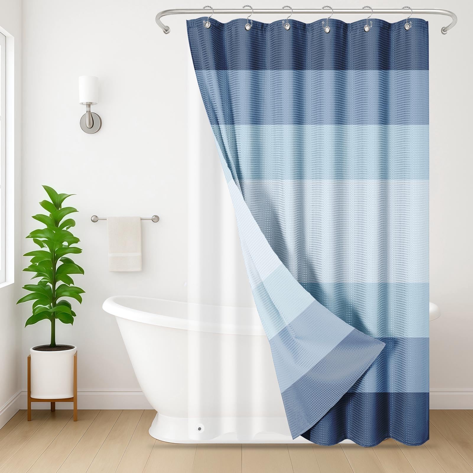 Blue Ombre Striped Shower Curtain Set
