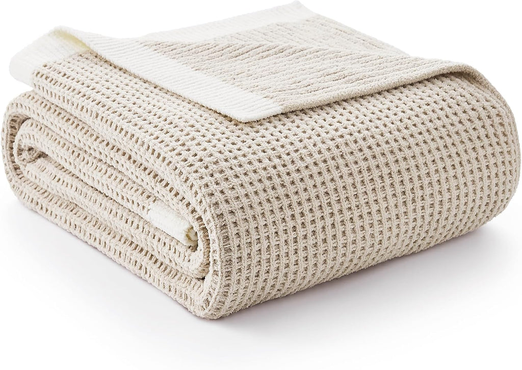 Beige Chenille Waffle Throw Blanket