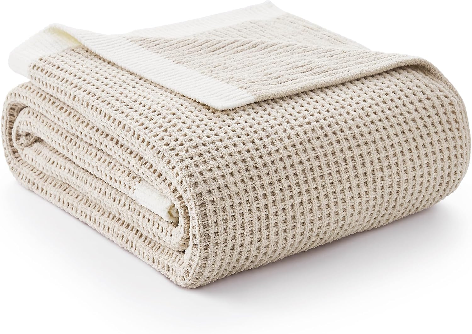 Beige Chenille Waffle Throw Blanket