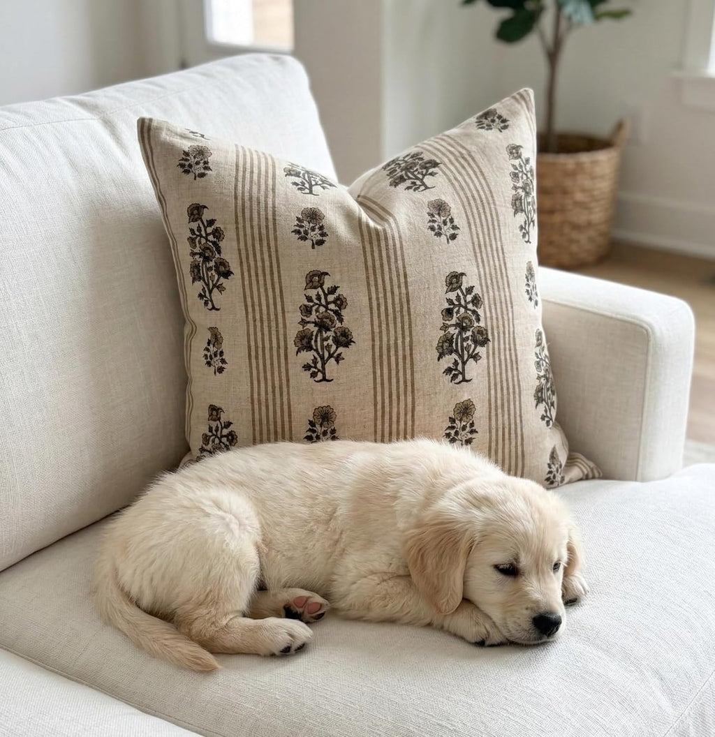 Floral Striped Linen Pillow Covers