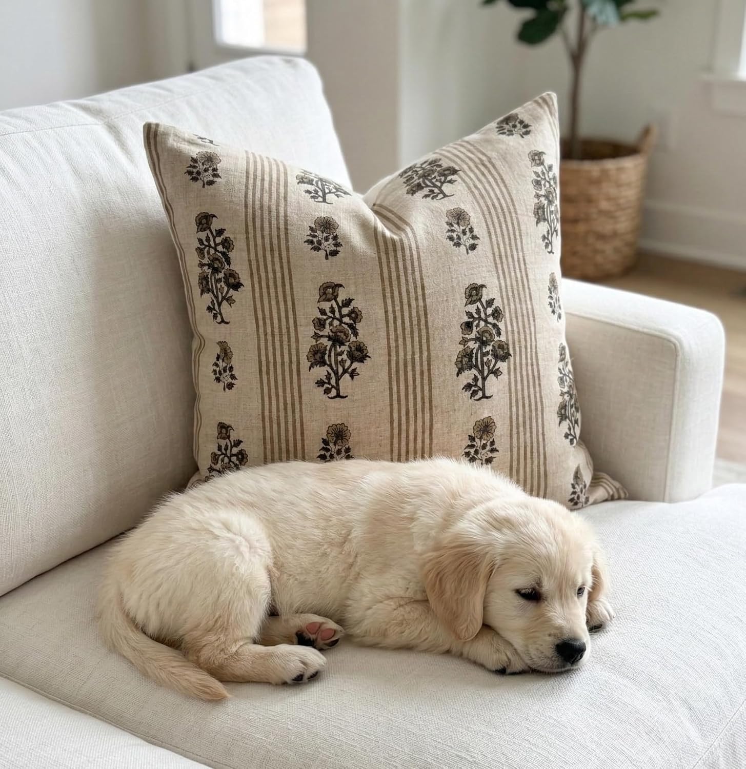 Floral Striped Linen Pillow Covers