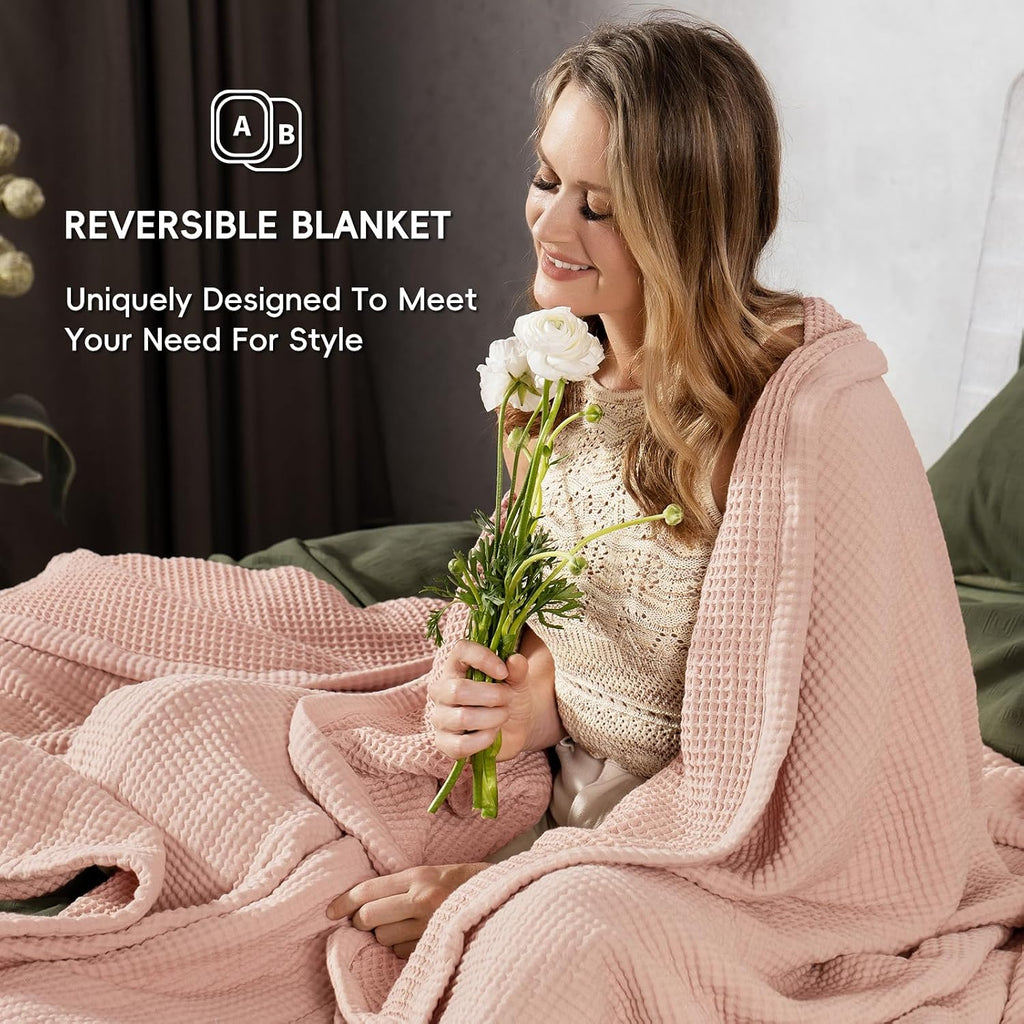 Rose Smoke Waffle Muslin Throw Blanket