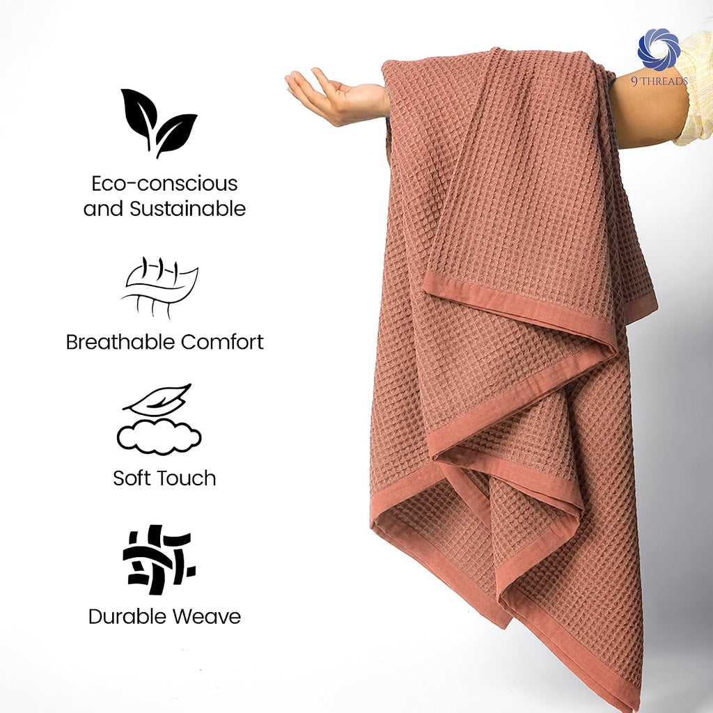 Coffee Long Staple Cotton Waffle Queen Blanket