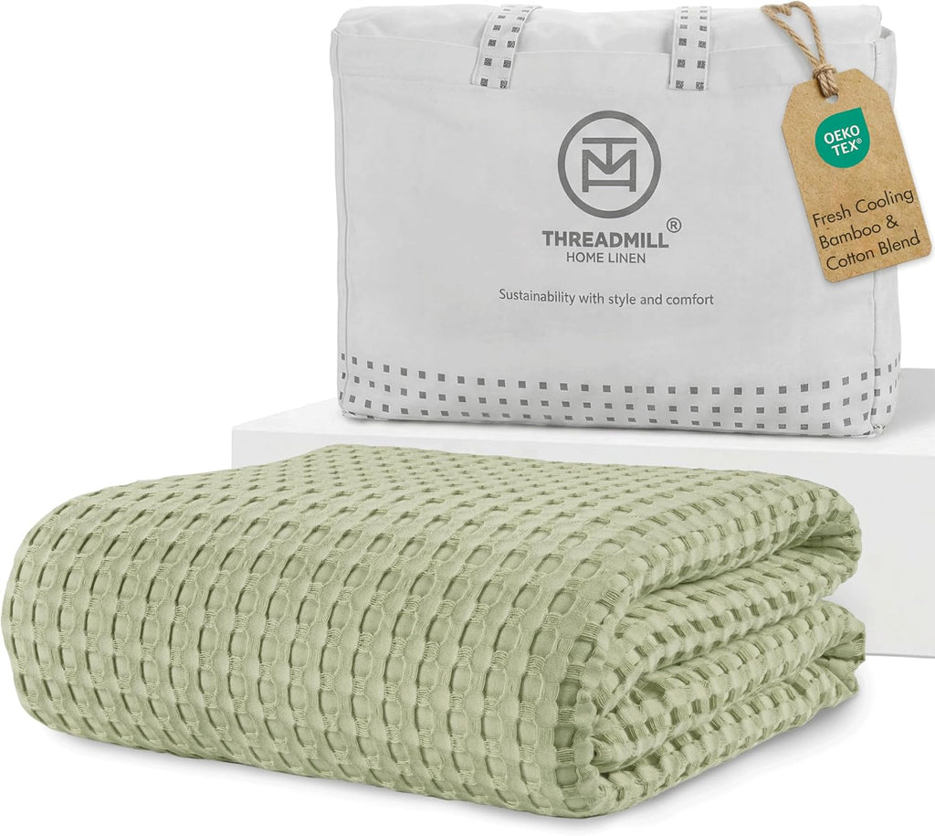 Sage Green Bamboo Waffle King Blanket