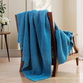 Blue Chunky Waffle Knit Throw Blanket