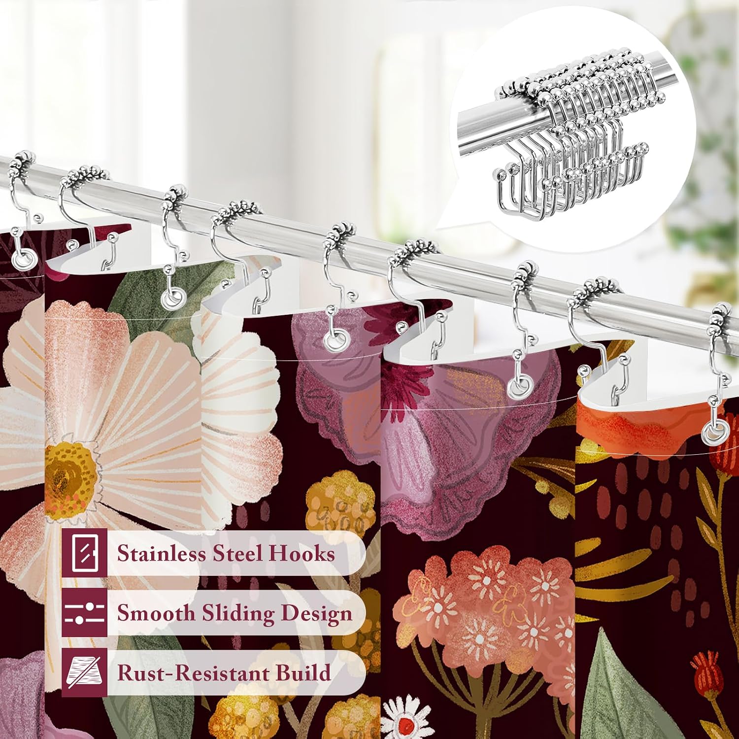 Boho Floral 3-in-1 Shower Curtain Set