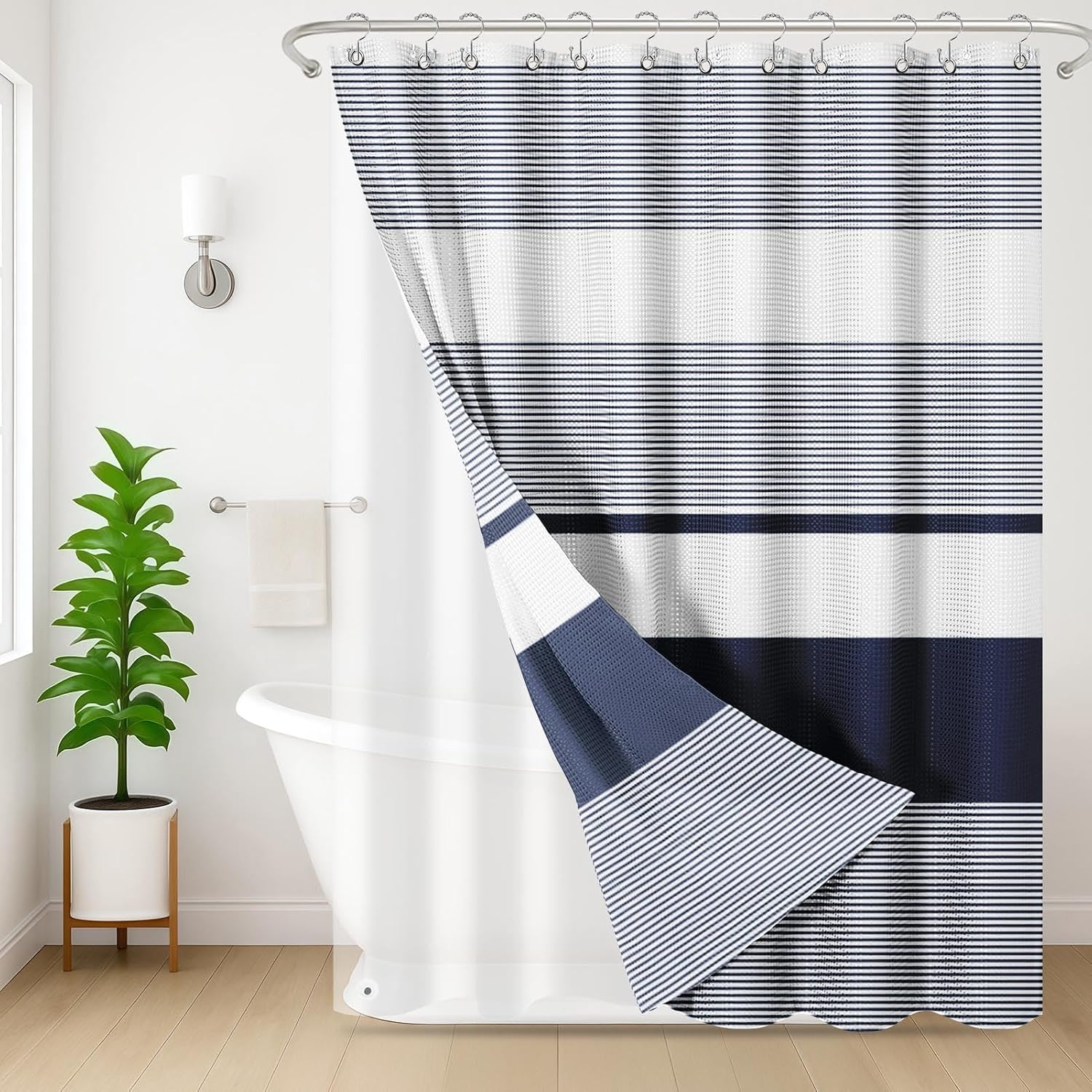 Navy Striped Shower Curtain Set