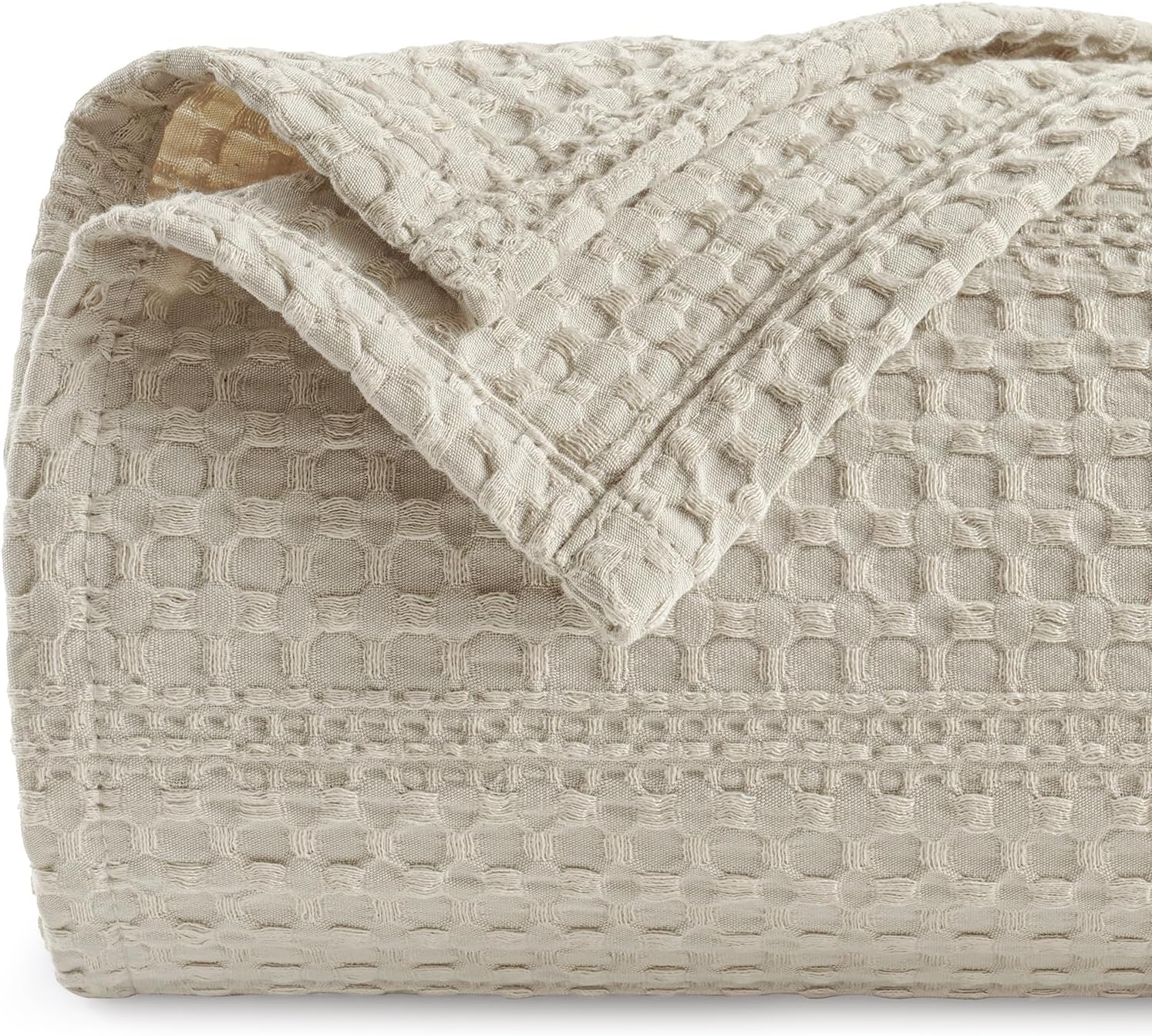 Natural Linen Waffle Weave Queen Blanket