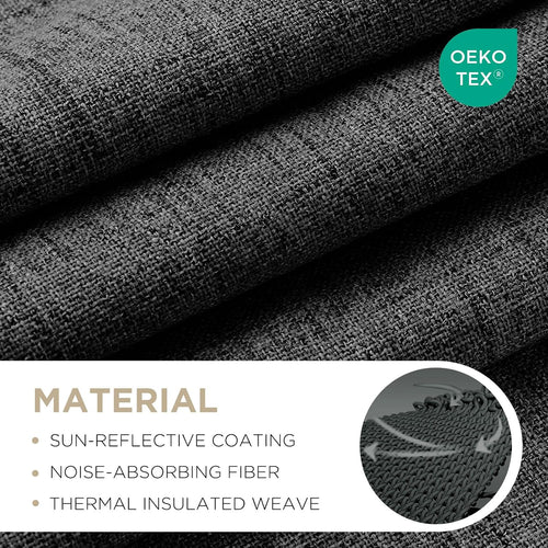 Black Linen Textured Blackout Curtains 120 Inch