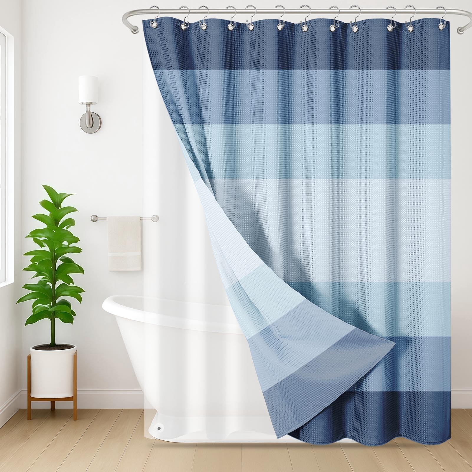 Blue Ombre Striped Shower Curtain Set