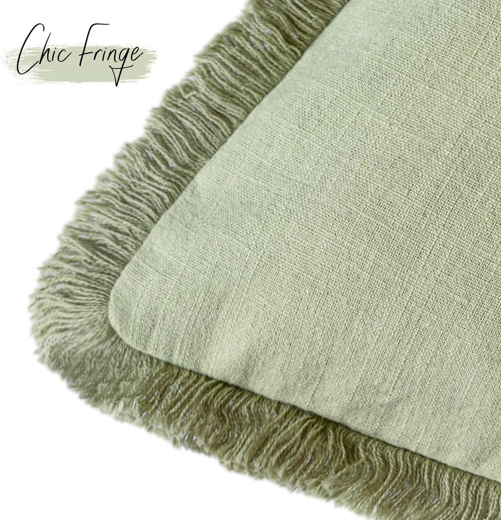 Sage Fringe Pillow Cover Set