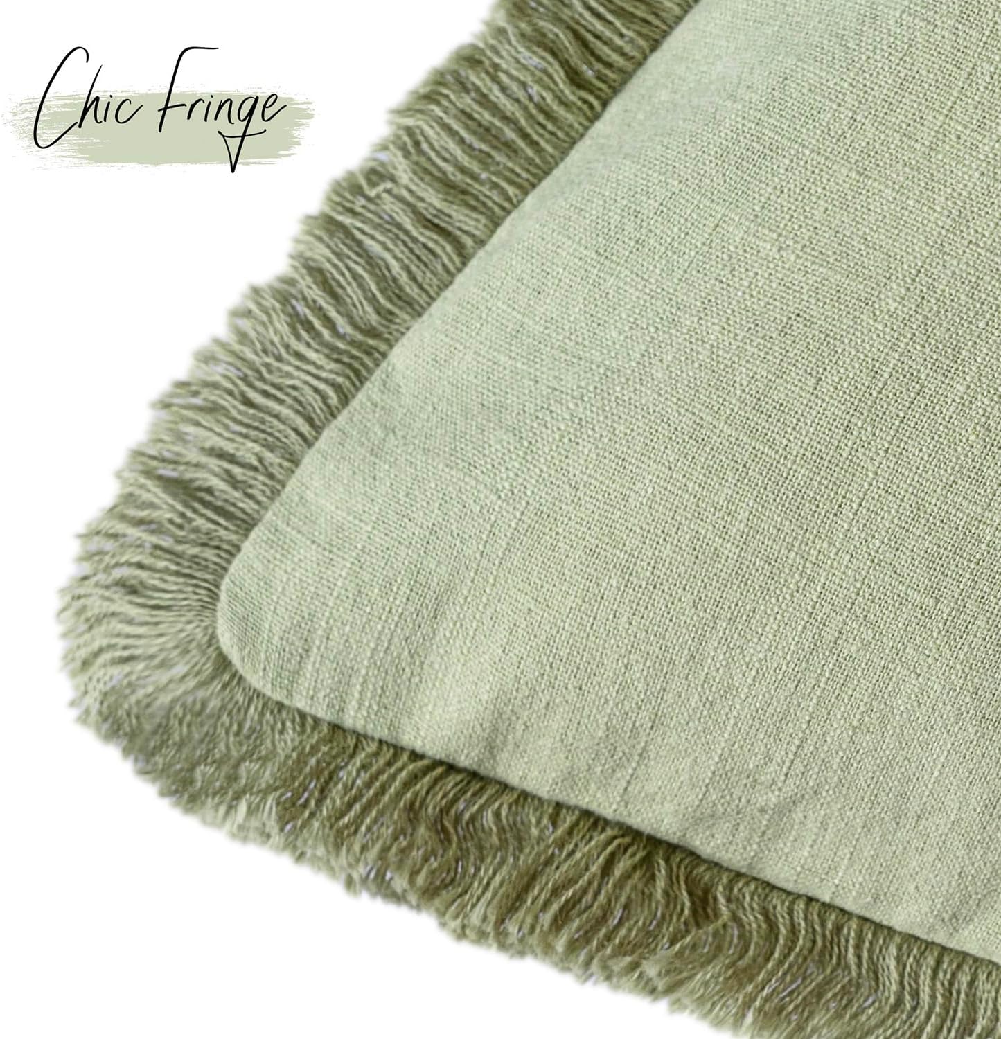 Sage Fringe Pillow Cover Set