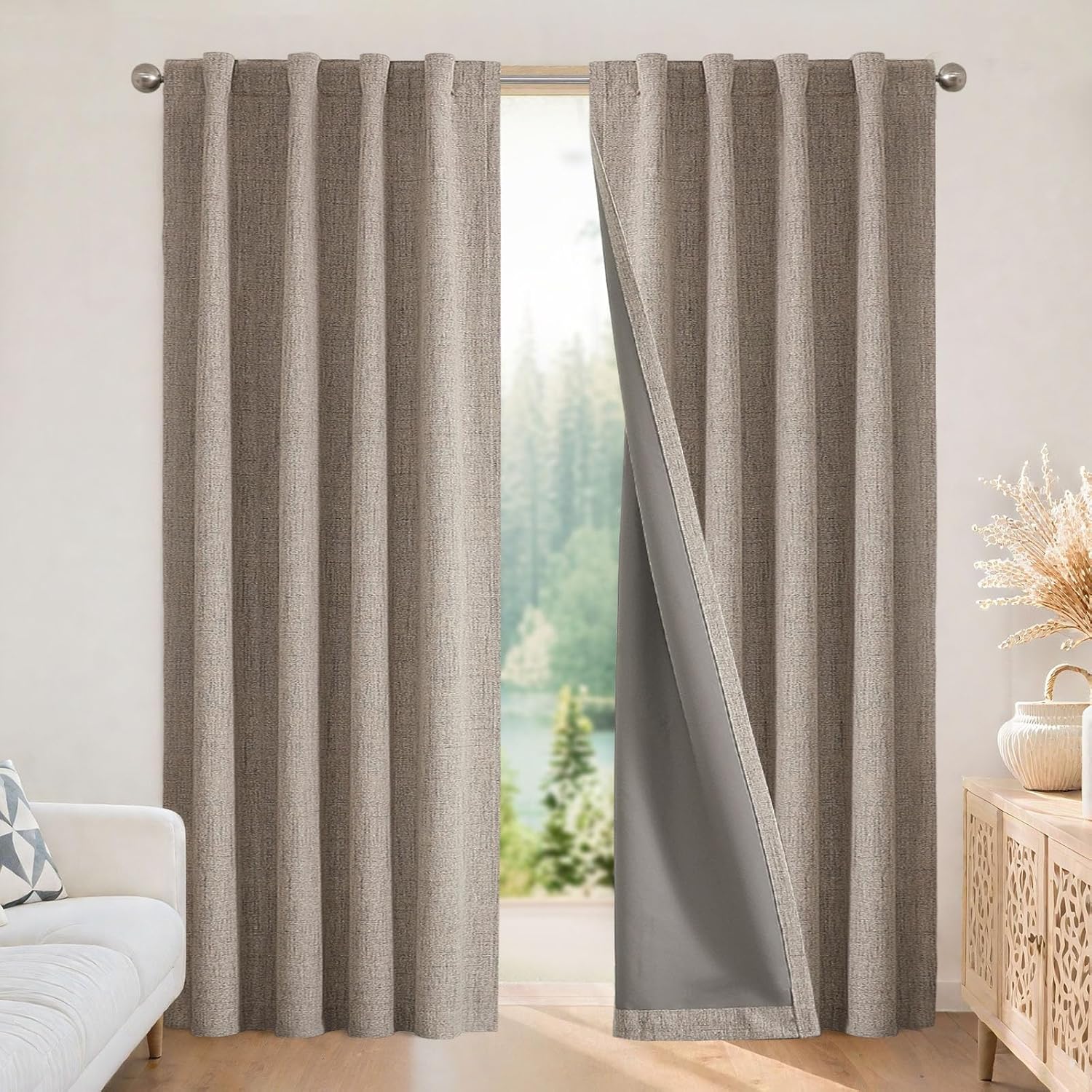 Linen Textured Blackout Curtains 108 Inch