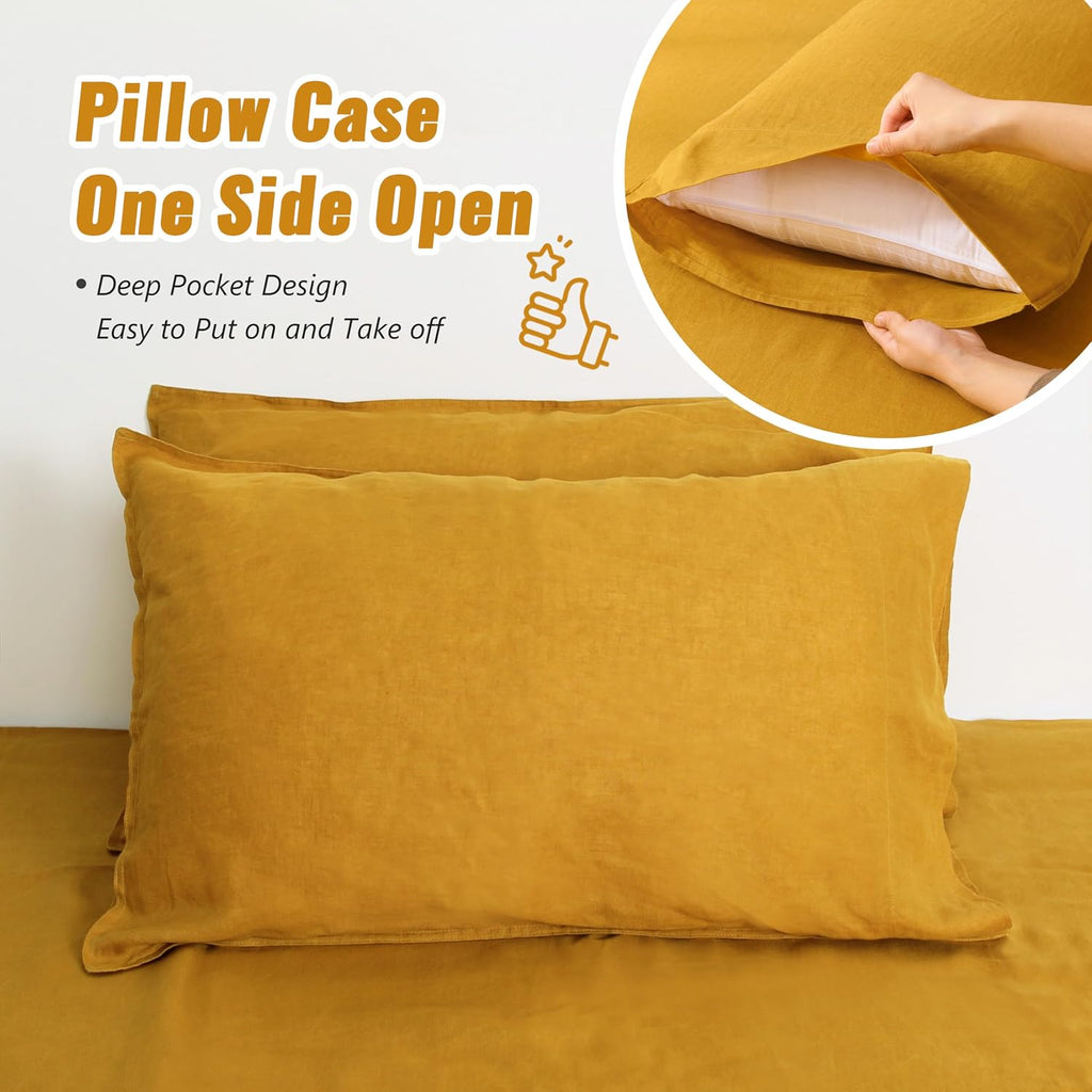 Yellow Natural Linen Pillow Sham Set
