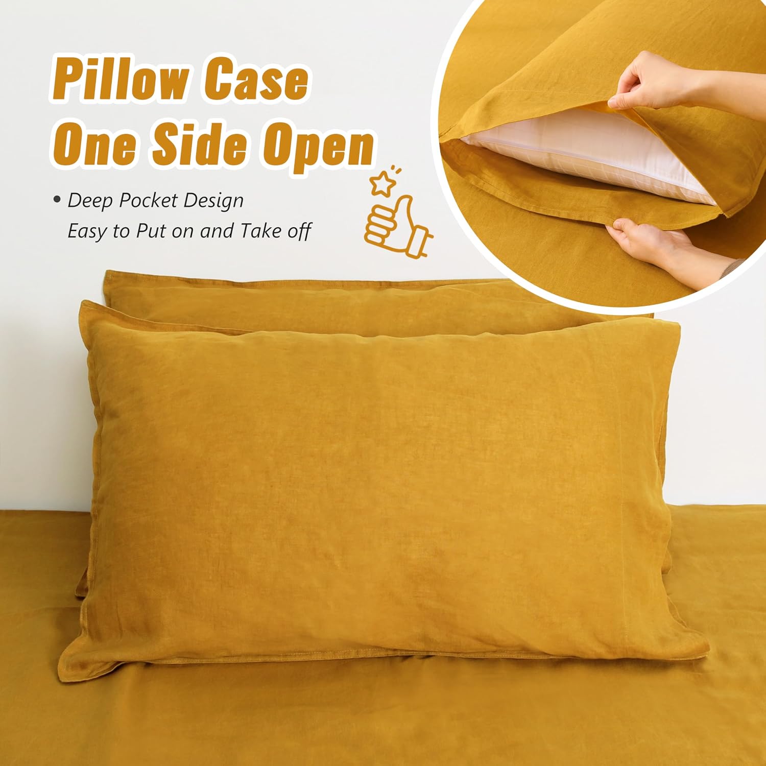 Yellow Natural Linen Pillow Sham Set