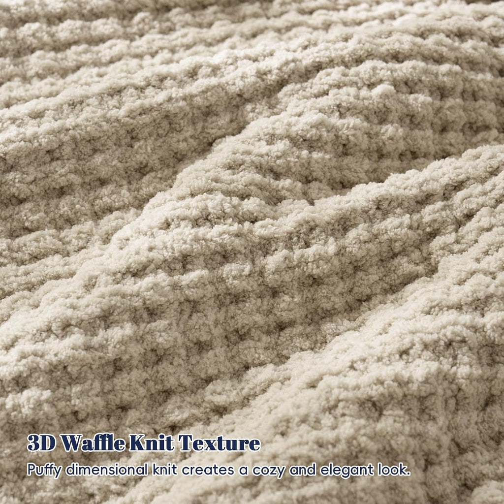 Natural Chenille Waffle Knit Throw Blanket