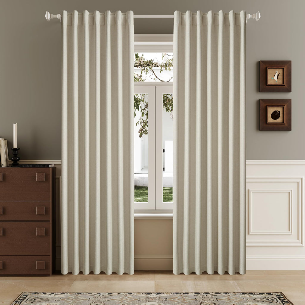 Natural Birch Linen Blackout Curtains 96 Inch