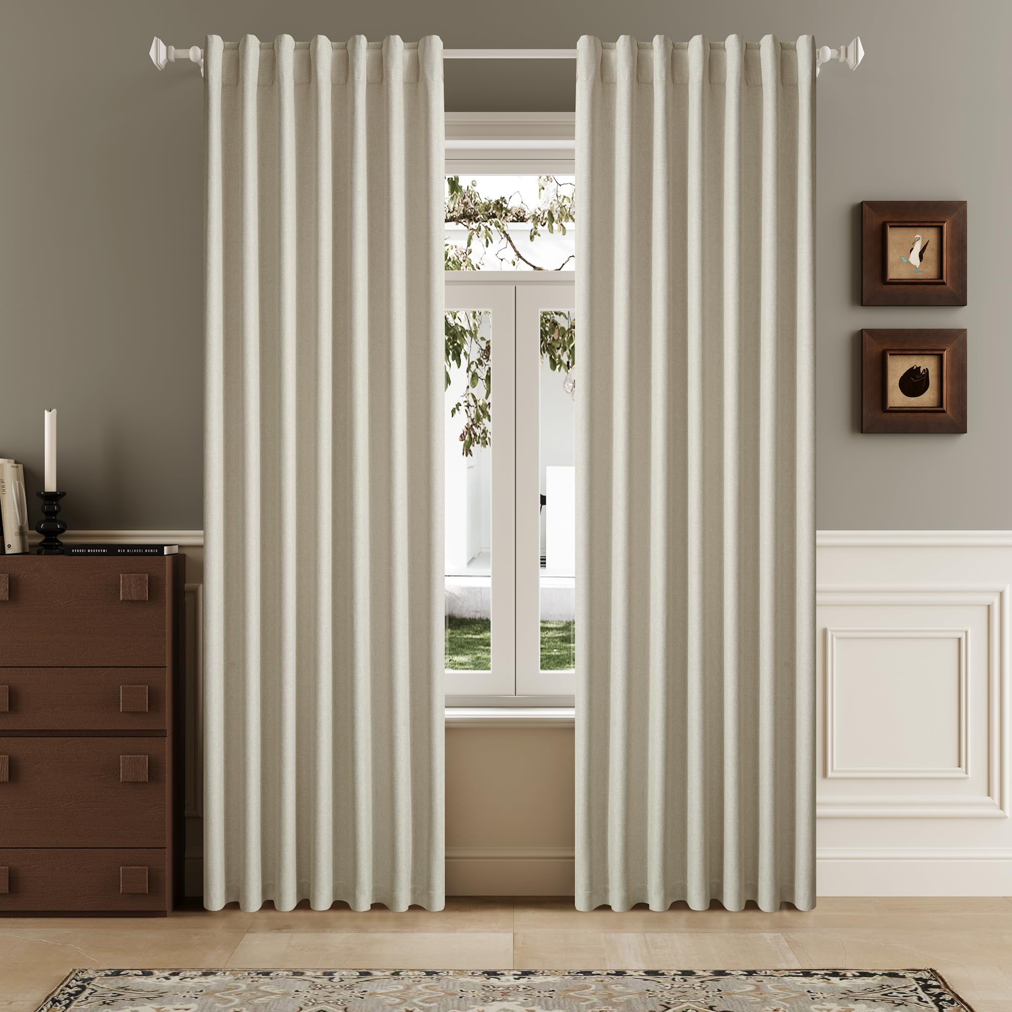 Natural Birch Linen Blackout Curtains 96 Inch