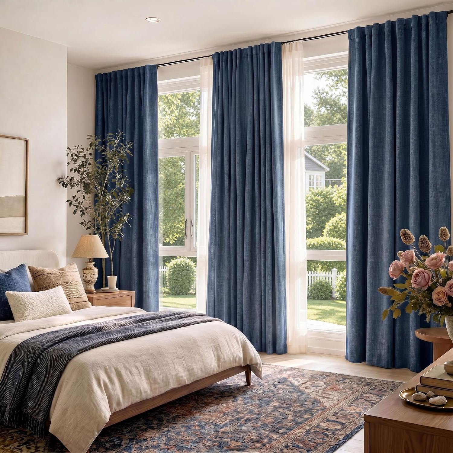 Blue Burlap Textured Blackout Curtains 84 Inch
