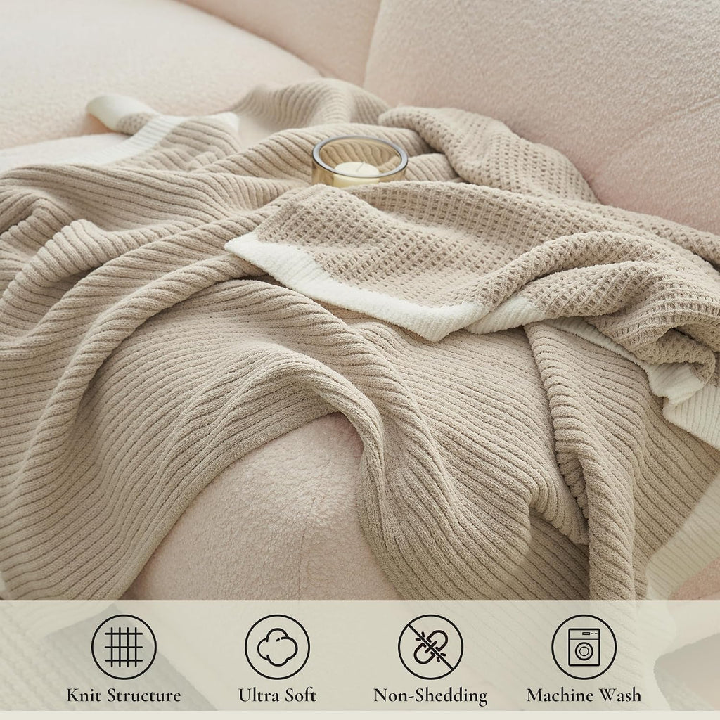 Beige Chenille Waffle Throw Blanket