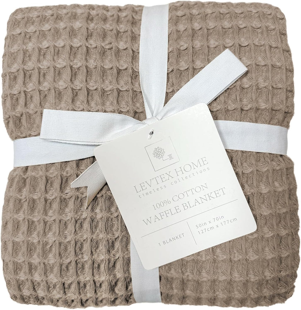 Taupe Cotton Waffle Throw Blanket