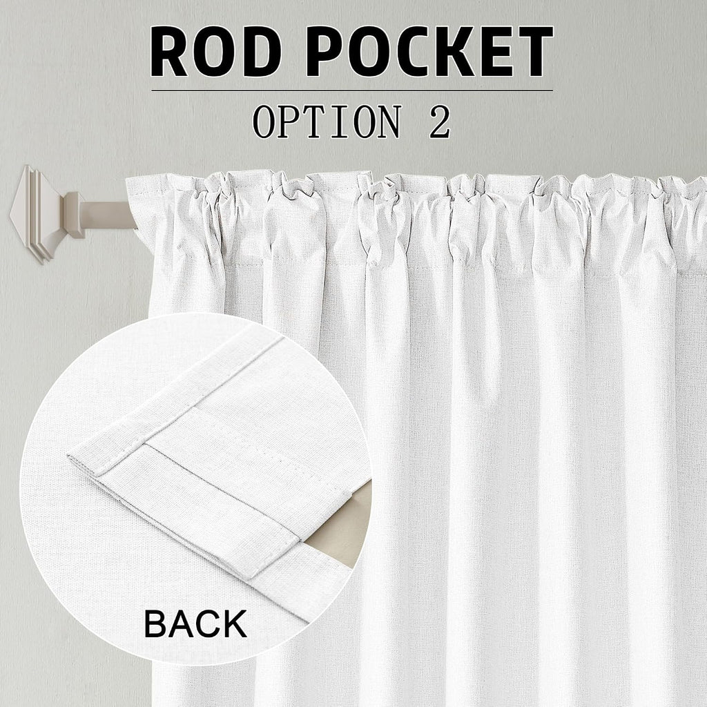 Pure White Linen Blackout Curtains 96 Inch