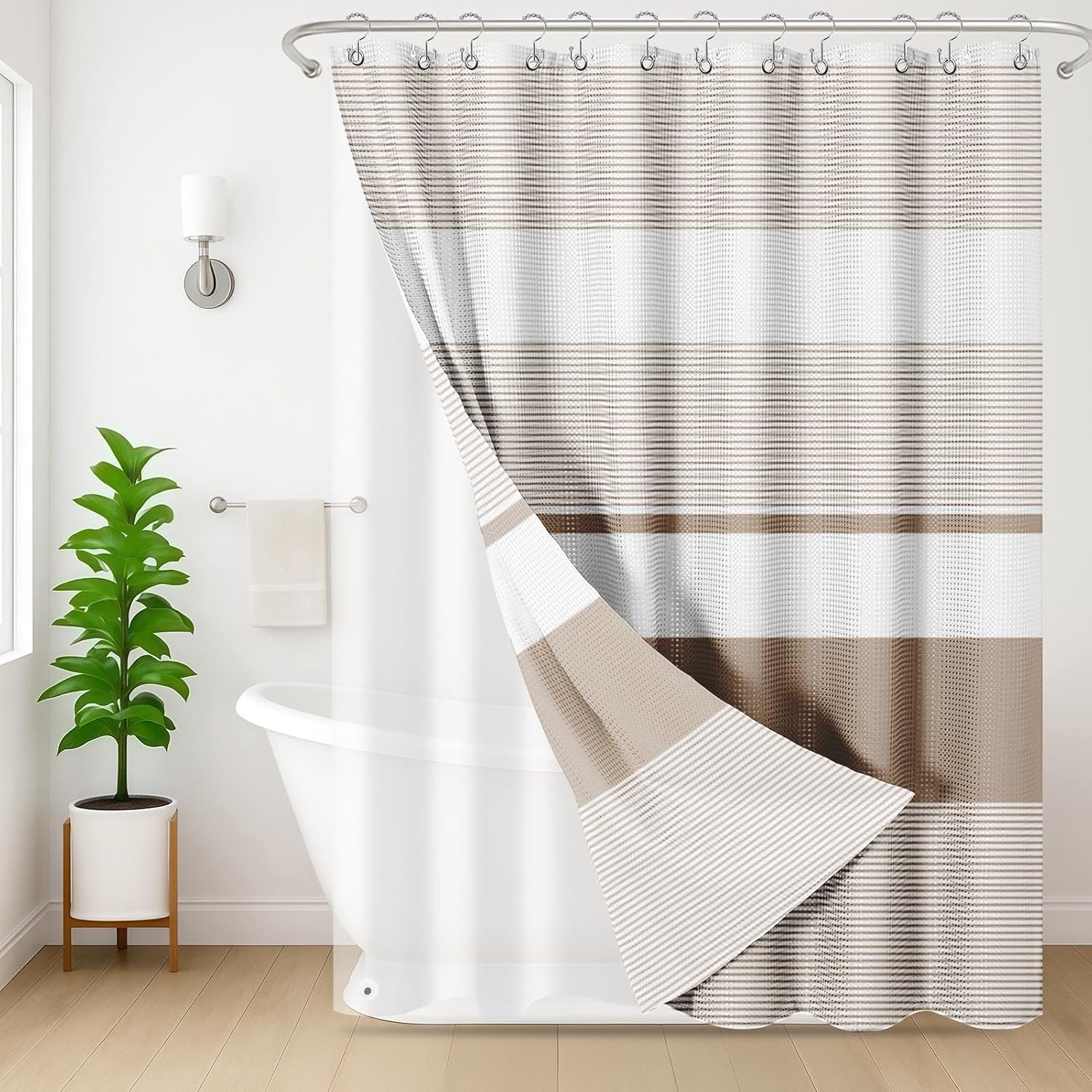 Beige Striped Shower Curtain Set