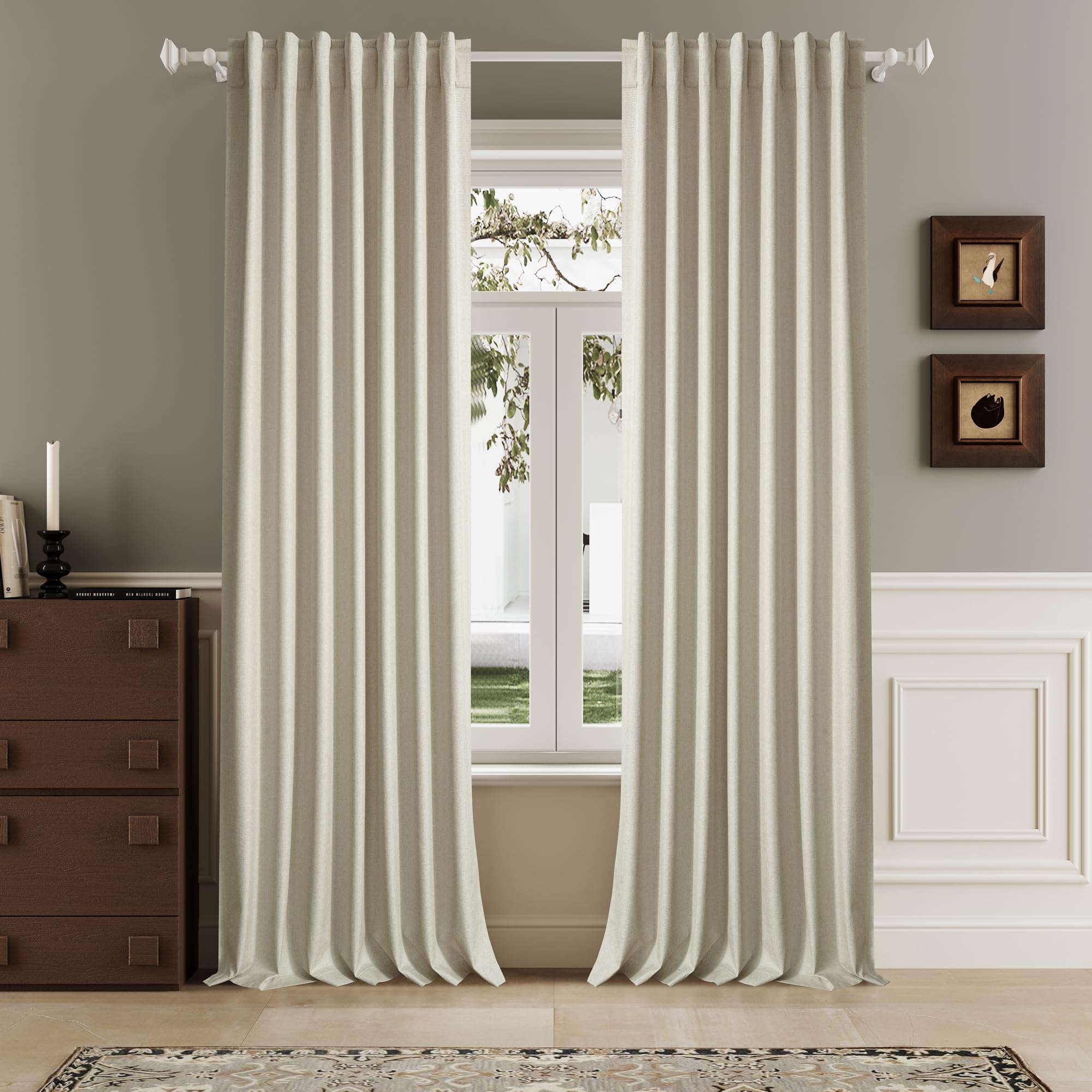 Natural Birch Linen Blackout Curtains 96 Inch