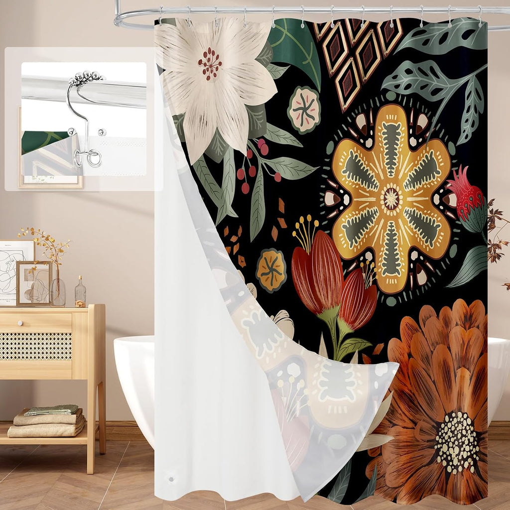 Boho Floral Shower Curtain Set