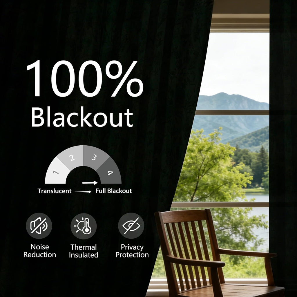 Black Cream Floral Linen Blackout Curtains