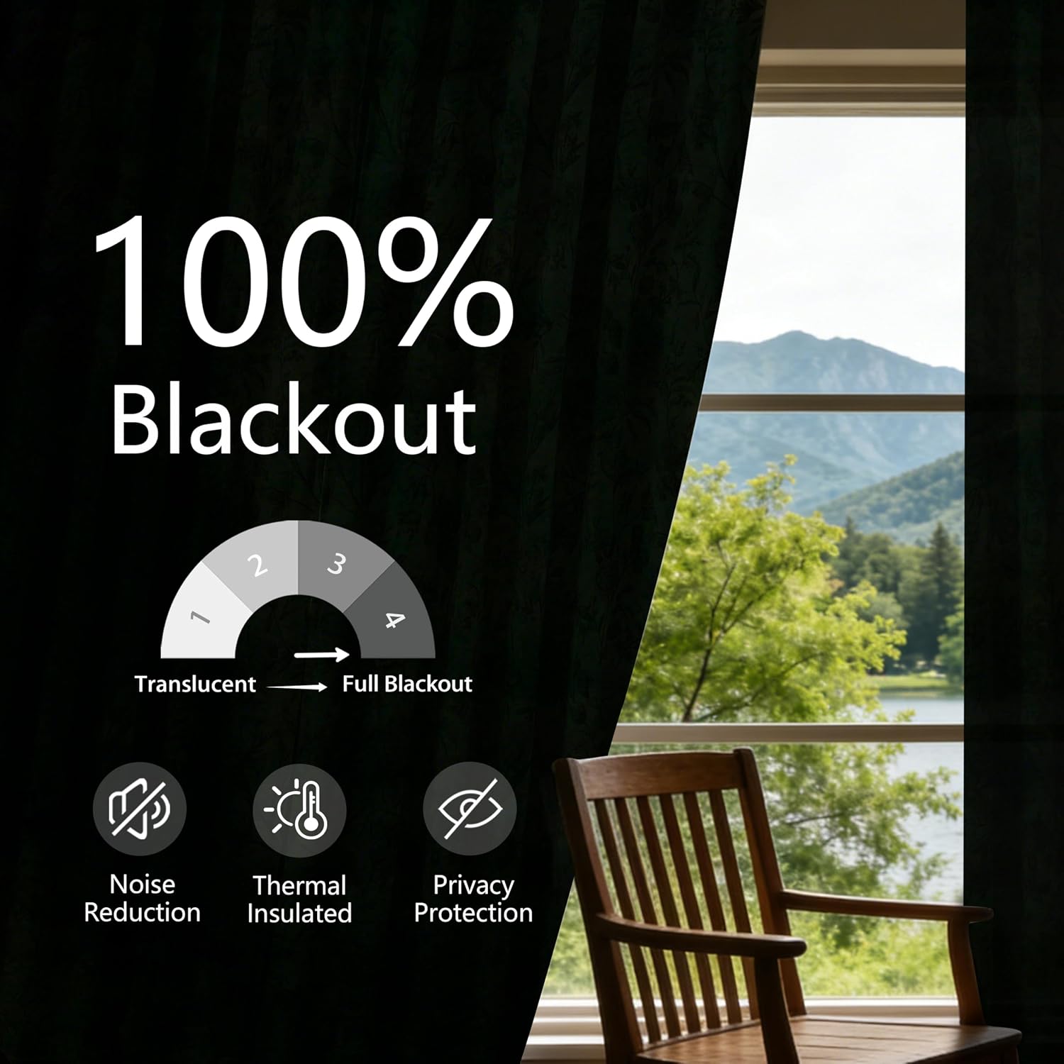 Black Cream Floral Linen Blackout Curtains