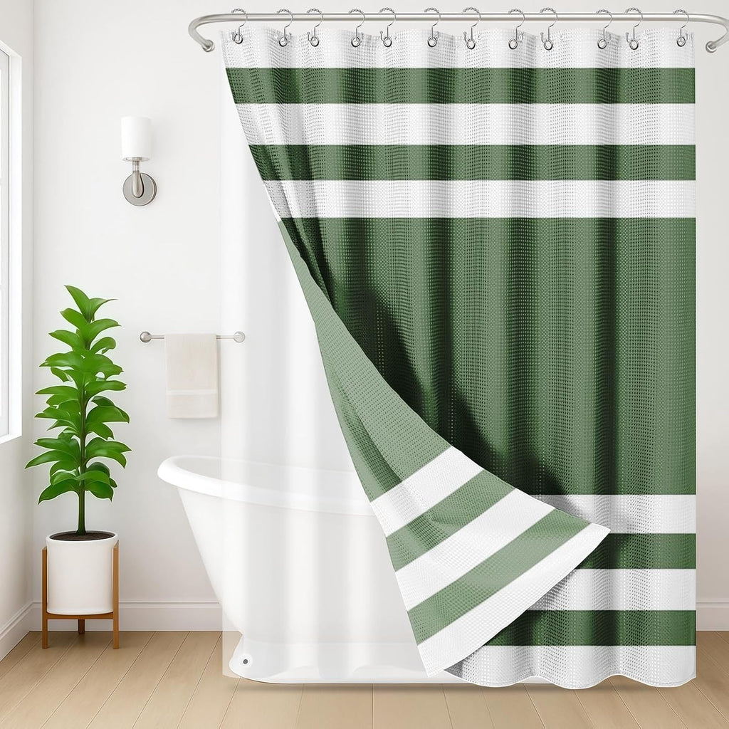 Green Striped Shower Curtain Set