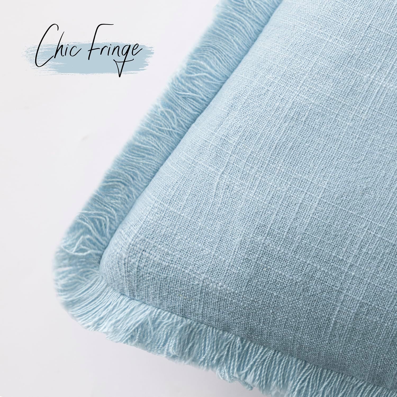 Light Blue Fringe Pillow Cover Set