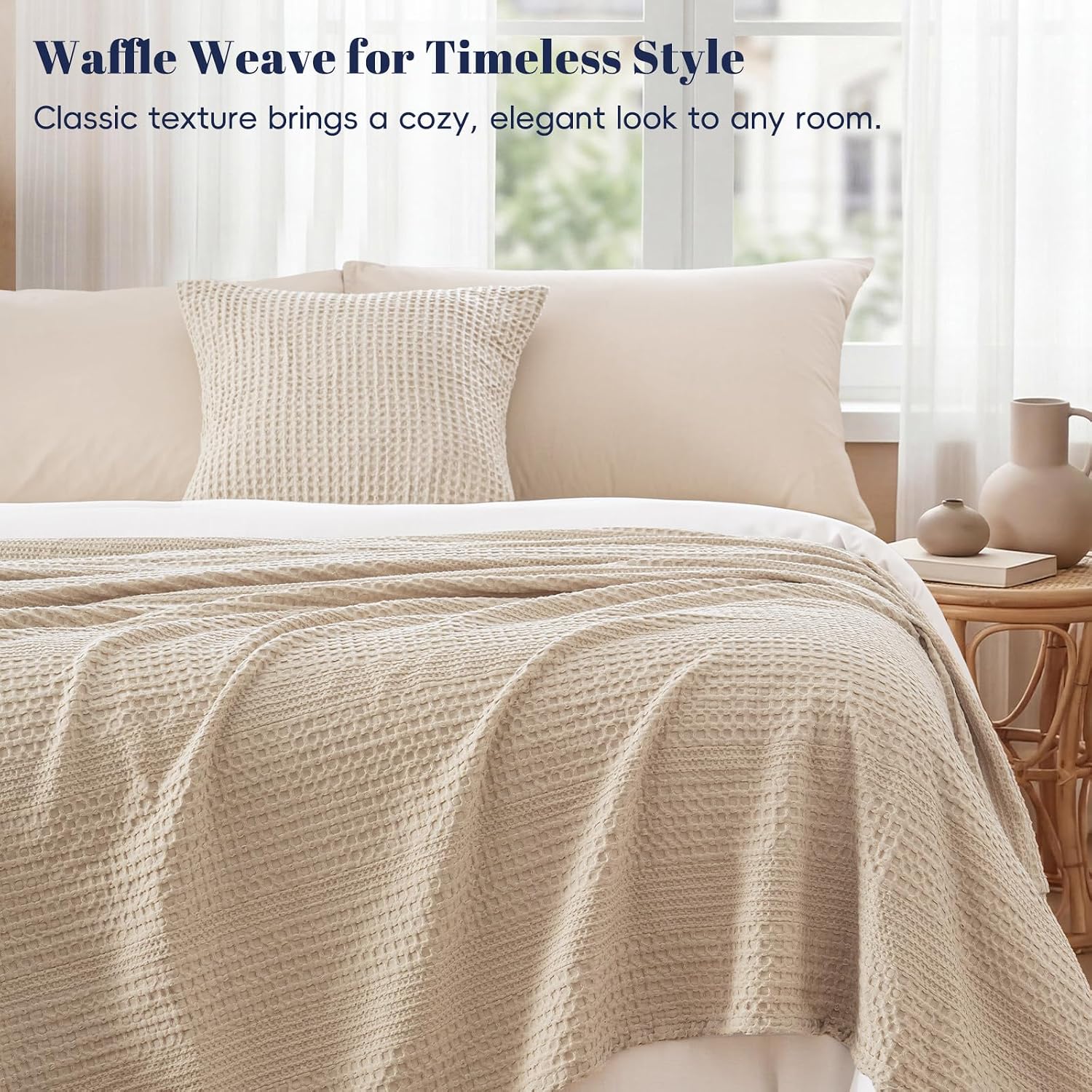 Light Tan Waffle Weave Queen Blanket