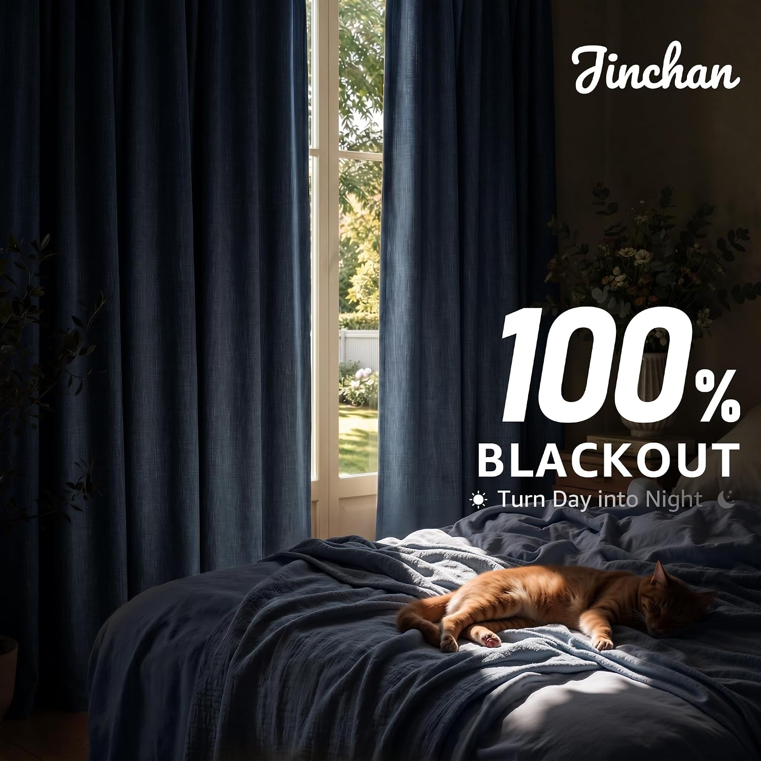Blue Burlap Textured Blackout Curtains 84 Inch