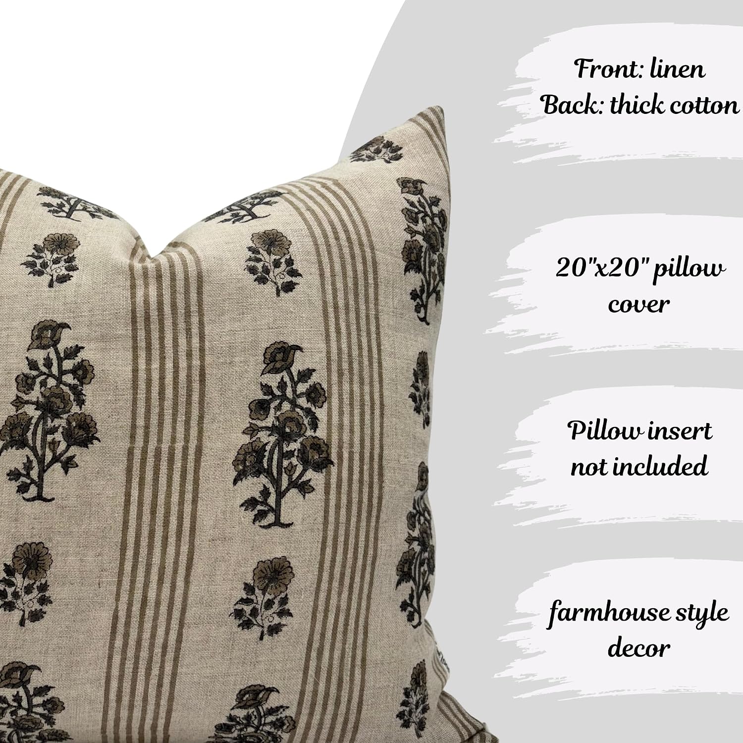 Floral Striped Linen Pillow Covers