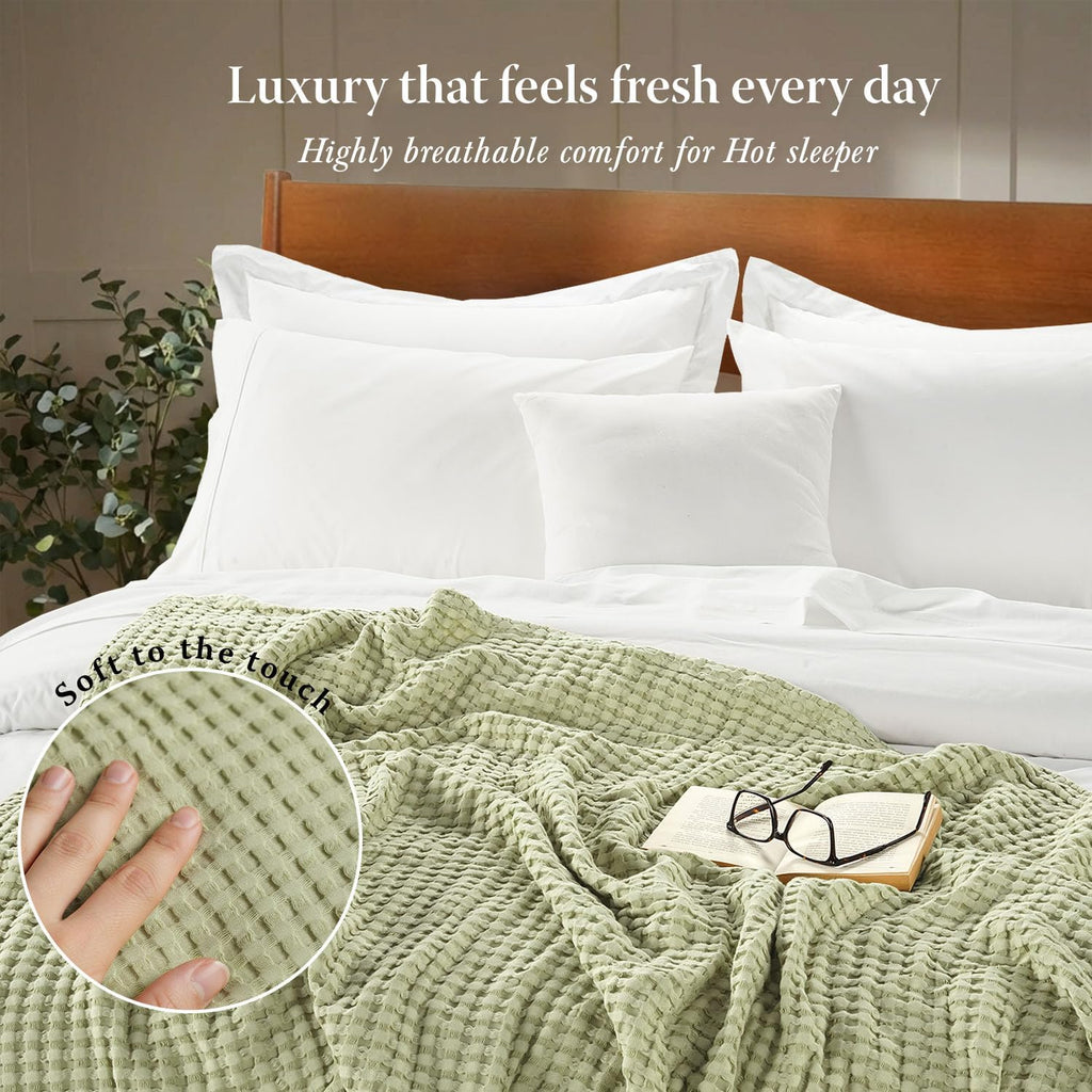 Sage Green Bamboo Waffle King Blanket