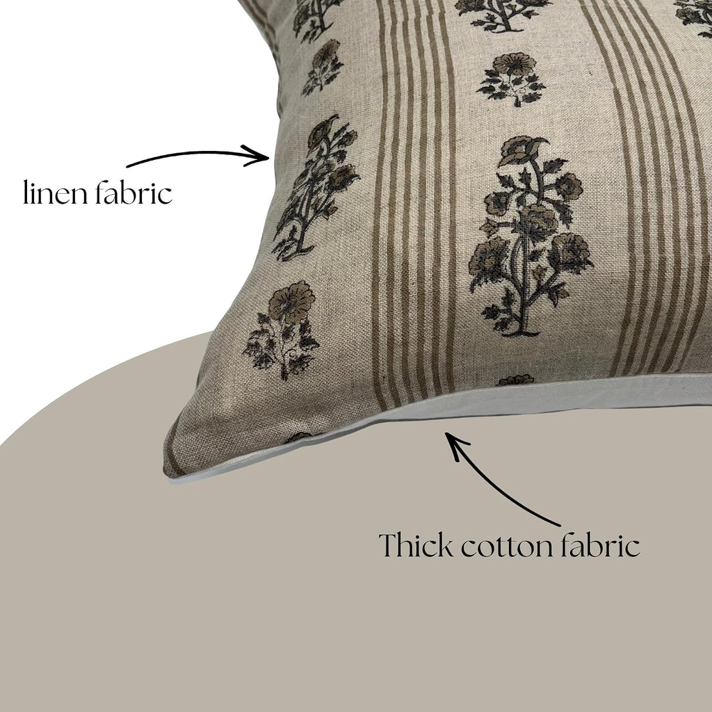 Floral Striped Linen Pillow Covers