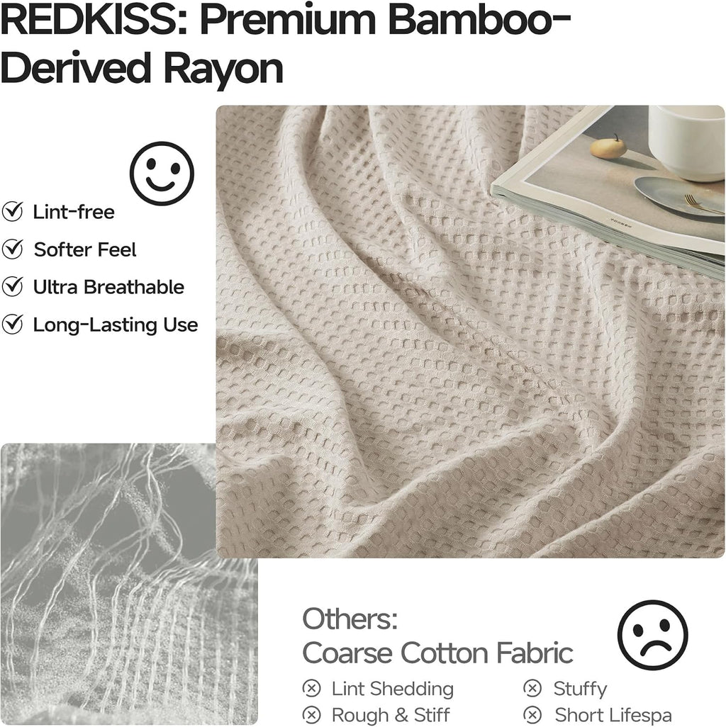 Khaki Bamboo Cooling Waffle Throw Blanket