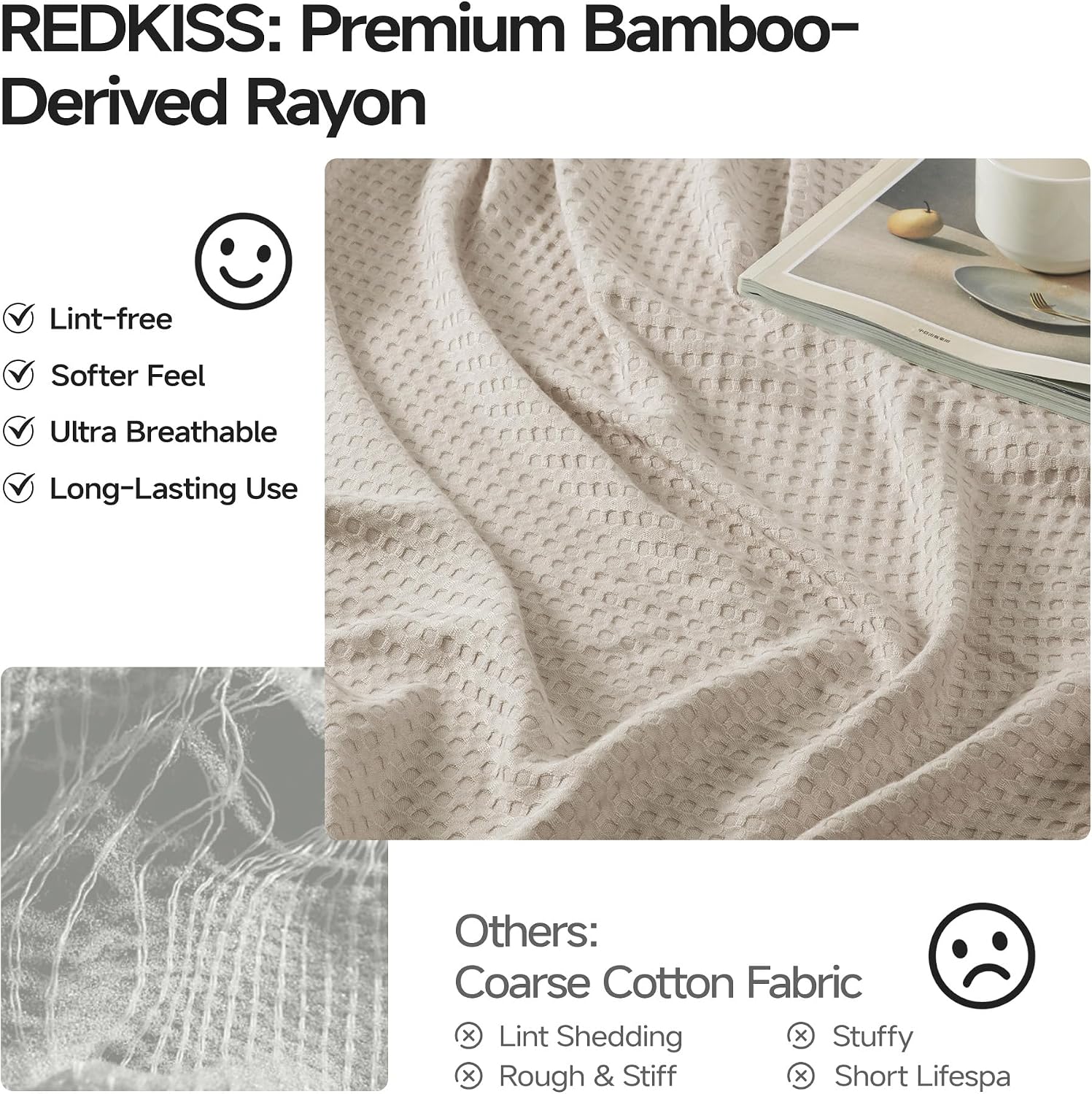 Khaki Bamboo Cooling Waffle Throw Blanket