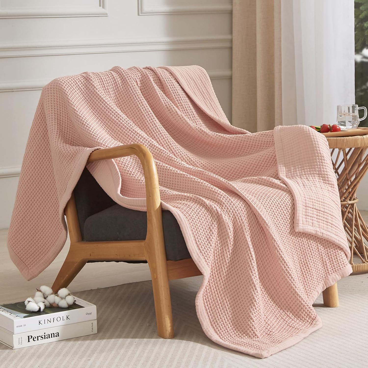 Rose Smoke Waffle Muslin Throw Blanket
