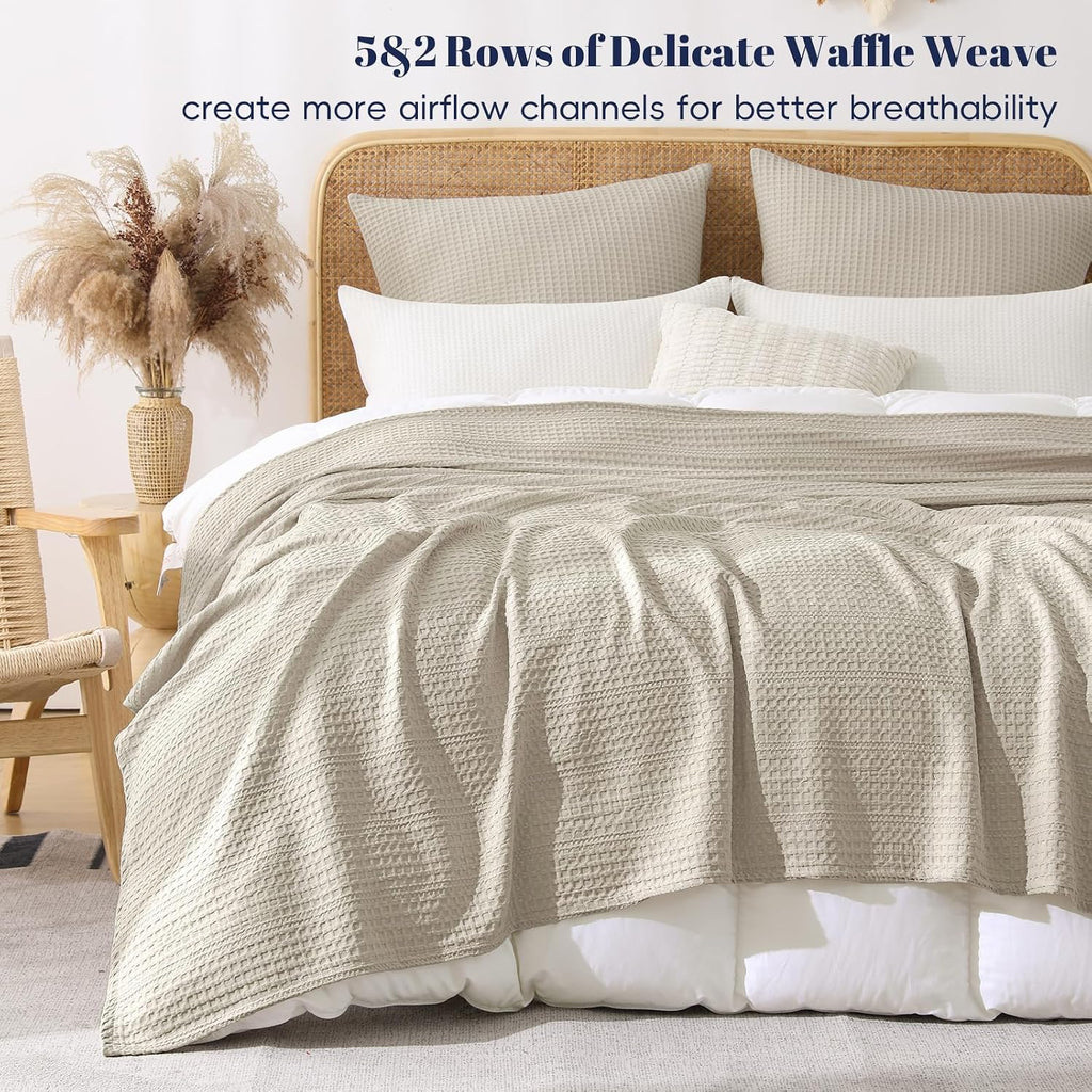 Natural Linen Waffle Weave Queen Blanket
