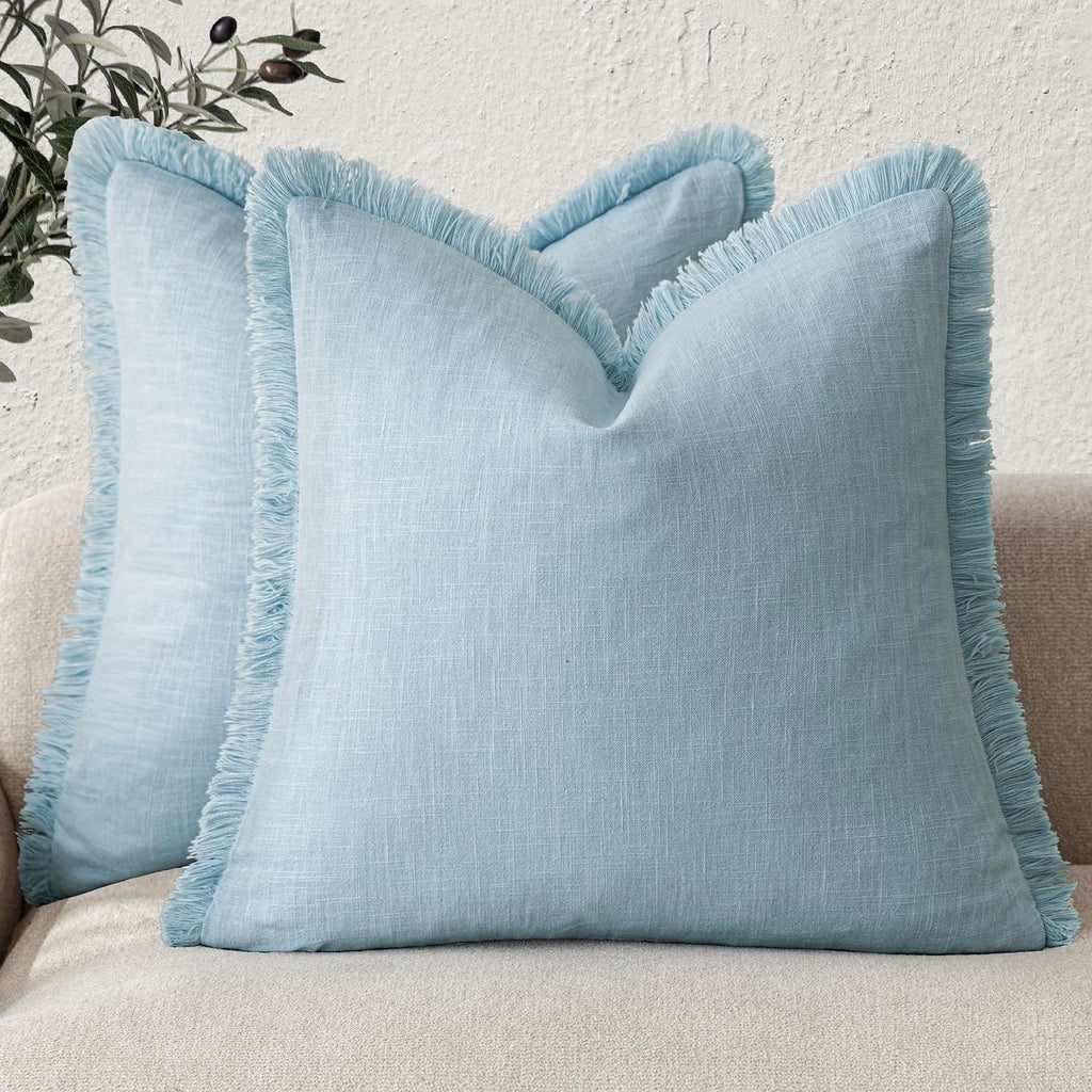 Light Blue Fringe Pillow Cover Set