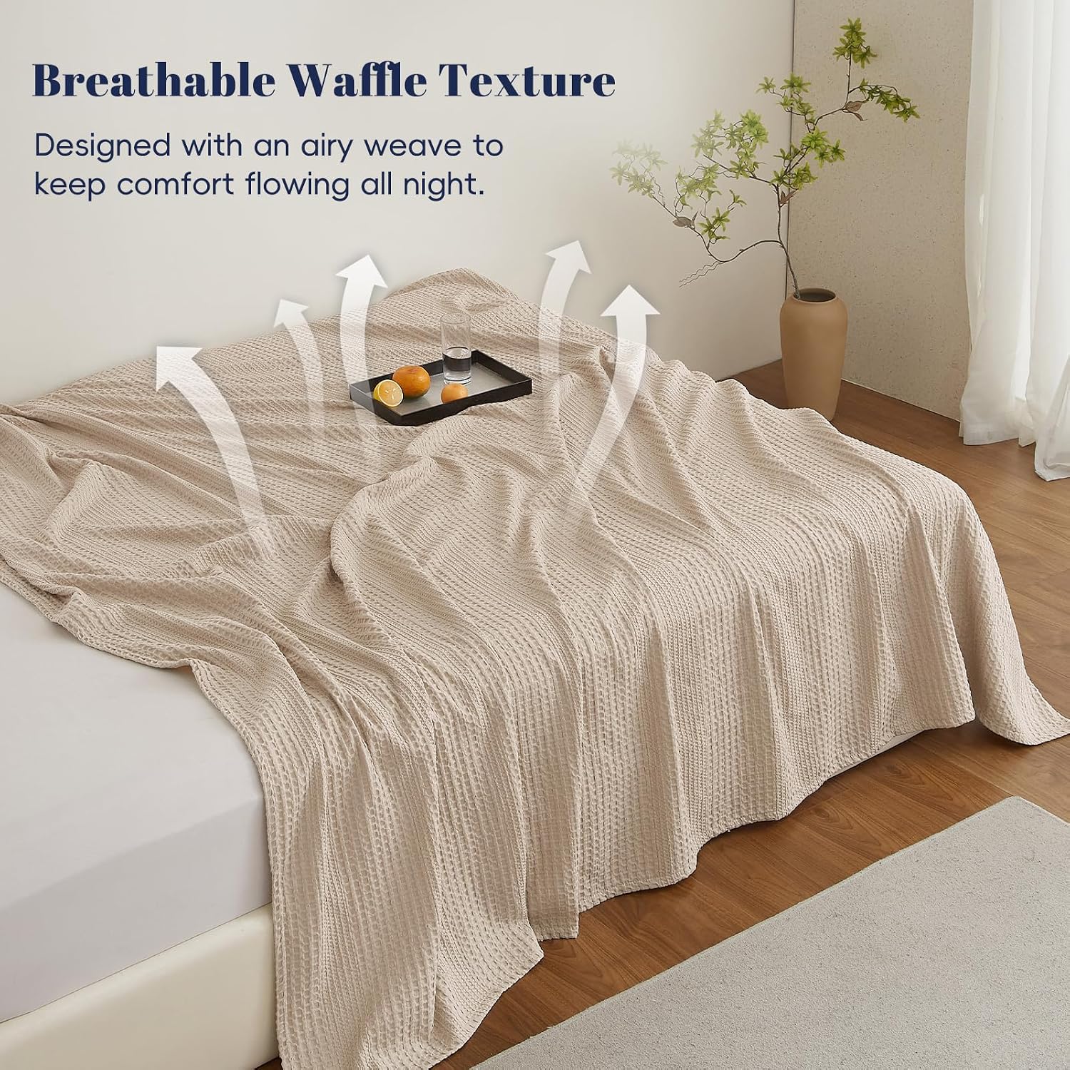 Light Tan Waffle Weave Queen Blanket
