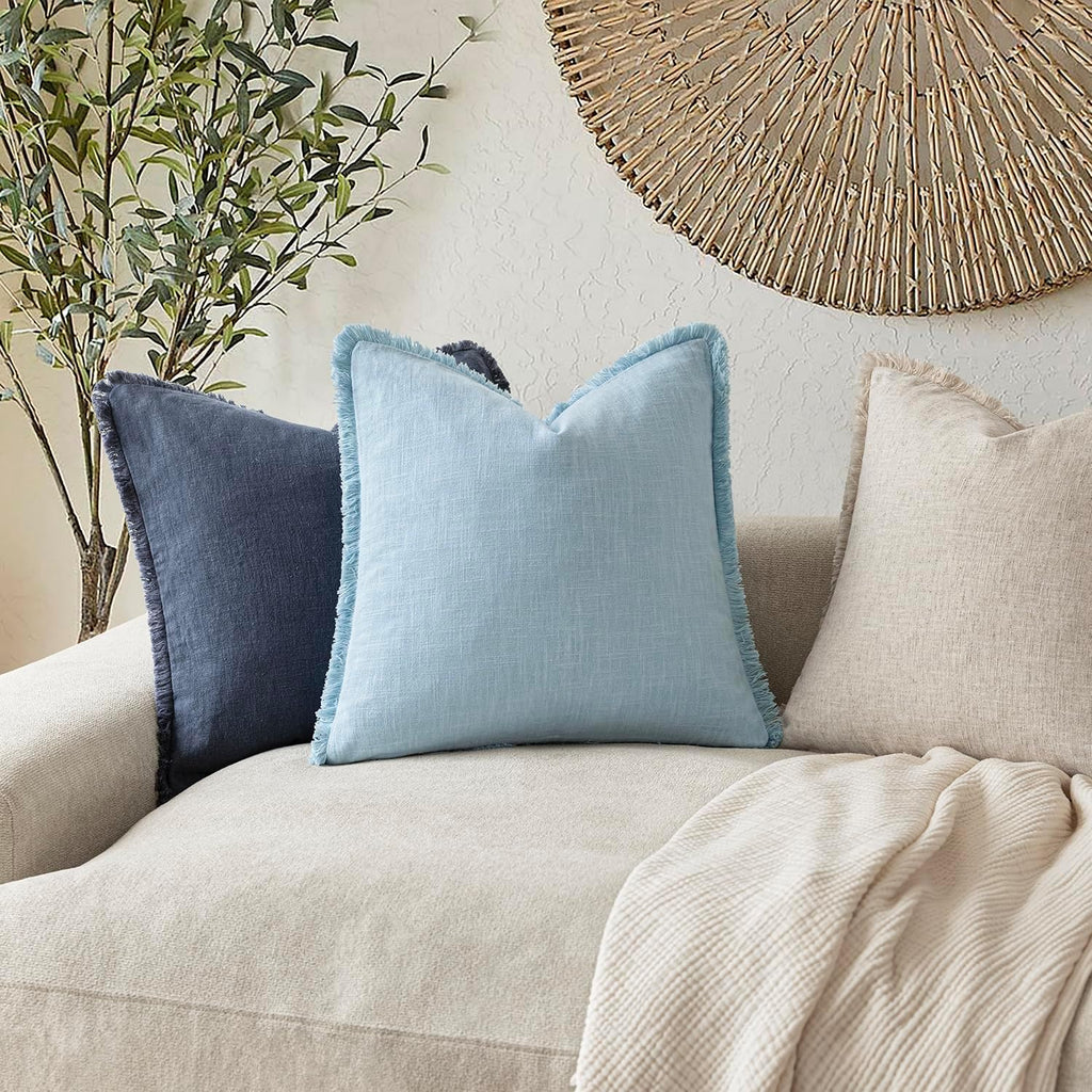 Light Blue Fringe Pillow Cover Set