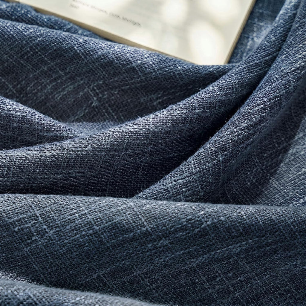 Blue Burlap Textured Blackout Curtains 84 Inch