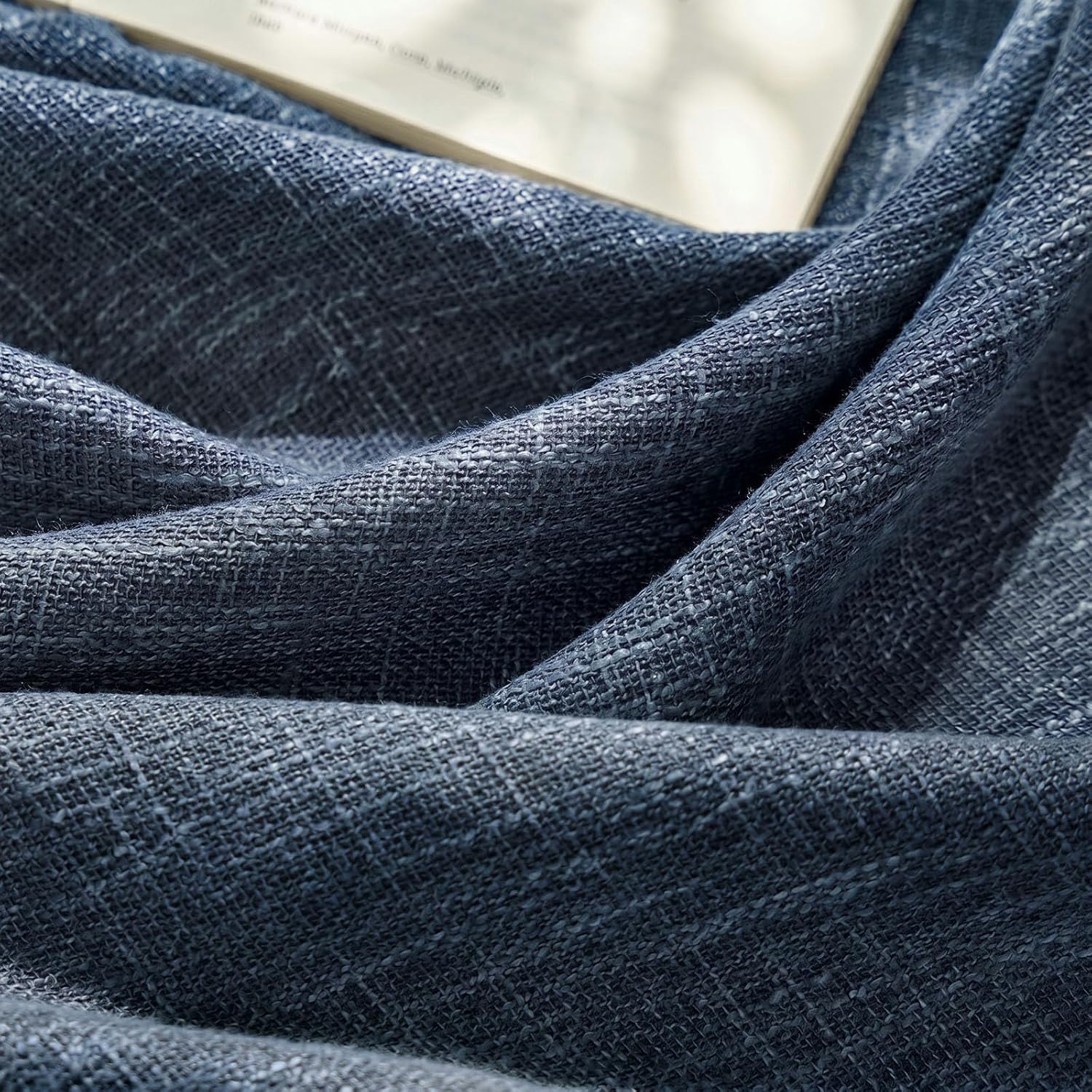 Blue Burlap Textured Blackout Curtains 84 Inch