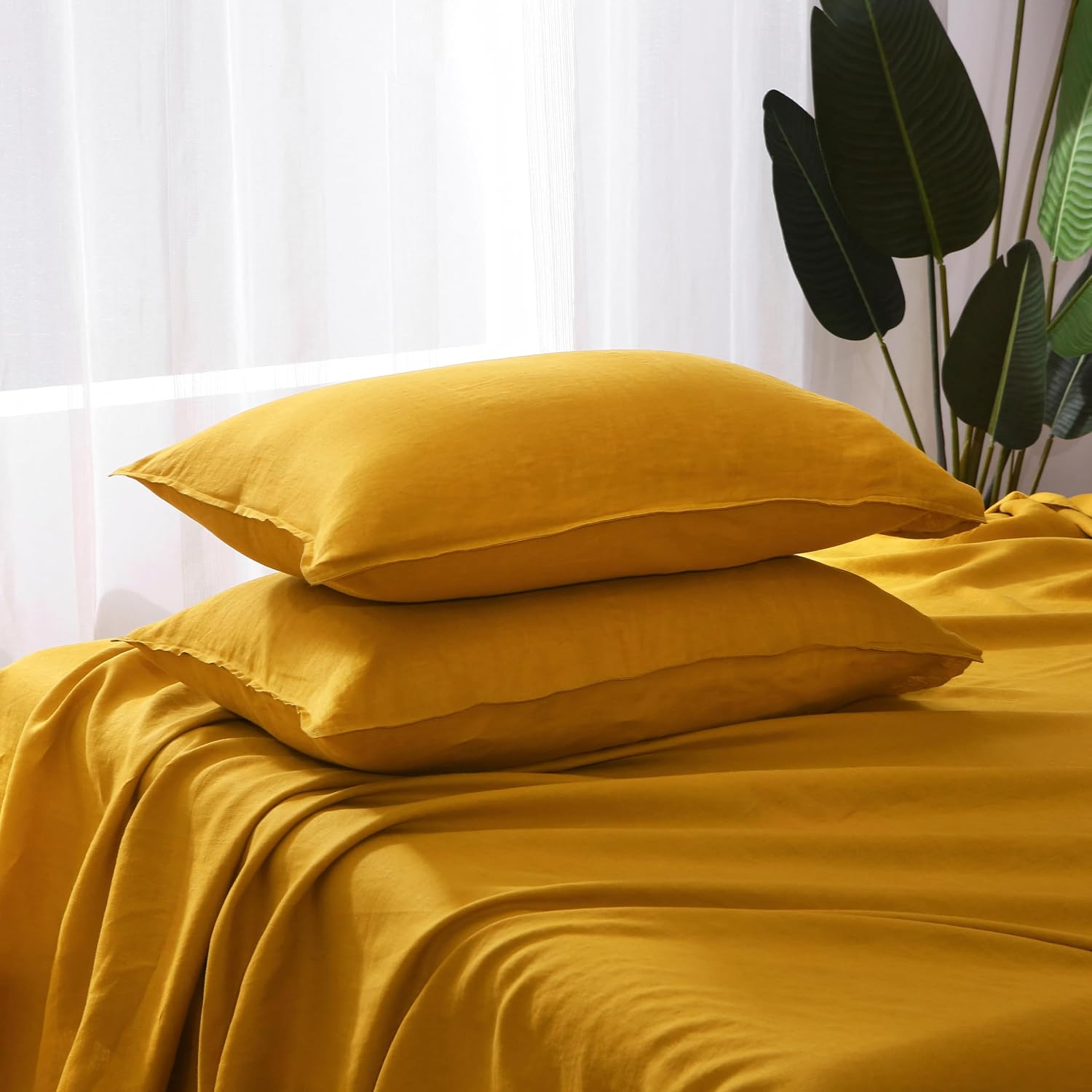 Yellow Natural Linen Pillow Sham Set